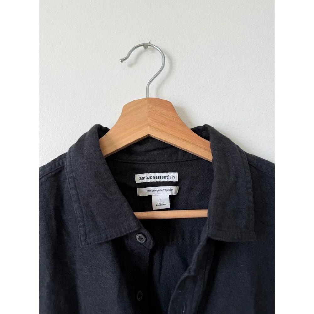 Amazon Essentials Men's Long Sleeve Flannel Shirt – Washed Black – Size Large - Picture 3 of 5